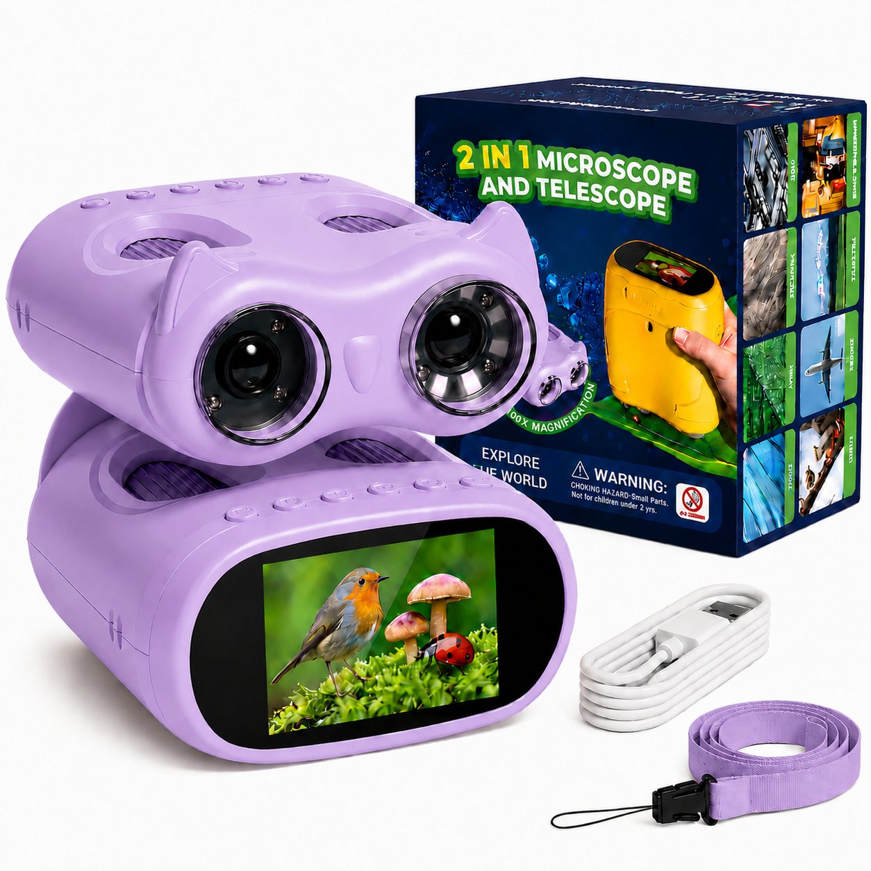 OAEBLLE 2-in-1 Kids Digital Microscope & Telescope,1080P Camera, 2.0" Screen, 1000X/10X Magnification STEM Toy (Purple)