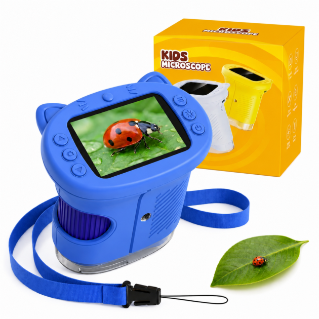 OAEBLLE Kids Digital Microscope with 2.4" Screen, 4K 1000X Magnification Handheld Microscope, Blue STEM Educational Science Toy Gifts for Boys Girls Ages 4-8