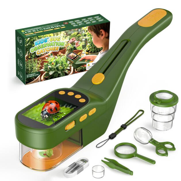 OAEBLLE Digital Bug Catcher Kit with 2.4" IPS Screen & 500X Zoom – 9-in-1 STEM Nature Exploration Toy