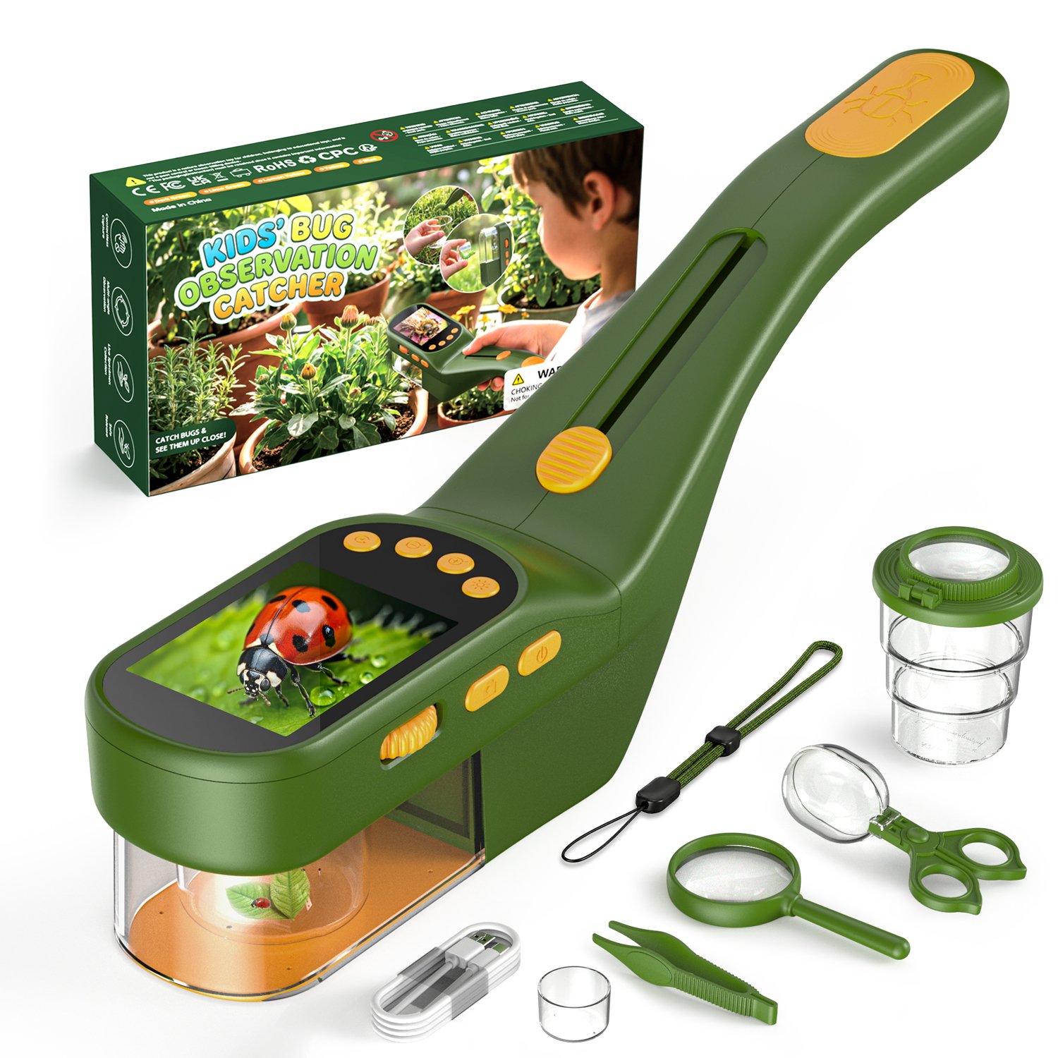 OAEBLLE Digital Bug Catcher Kit with 2.4" IPS Screen & 500X Zoom – 9-in-1 STEM Nature Exploration Toy