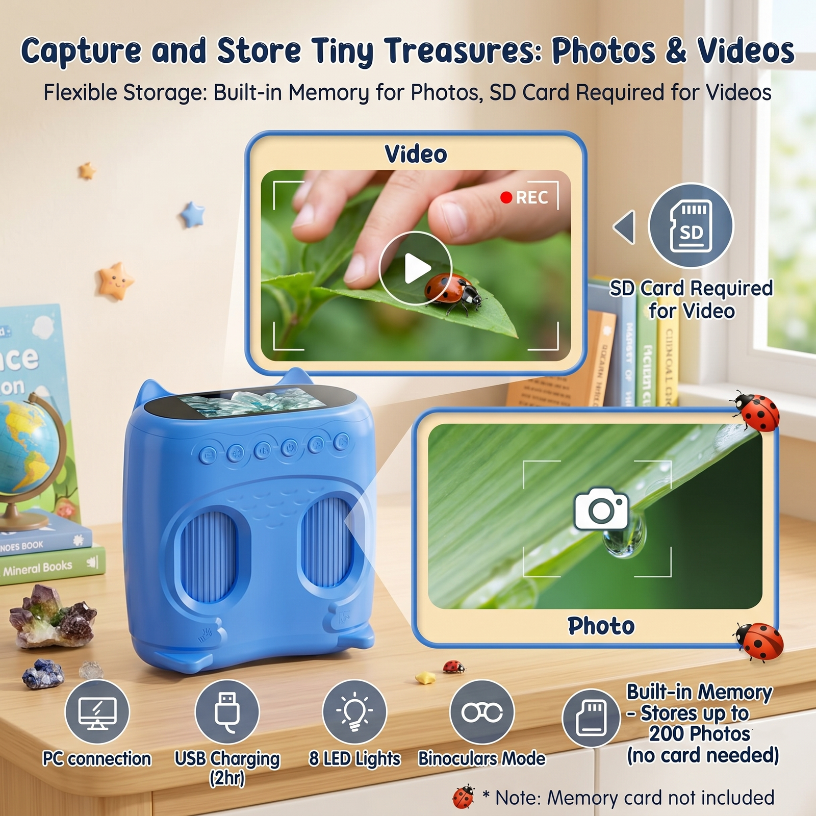 OAEBLLE 2-in-1 Kids Digital Microscope & Telescope,1080P Camera, 2.0" Screen, 1000X/10X Magnification STEM Toy (Blue) - Image 5