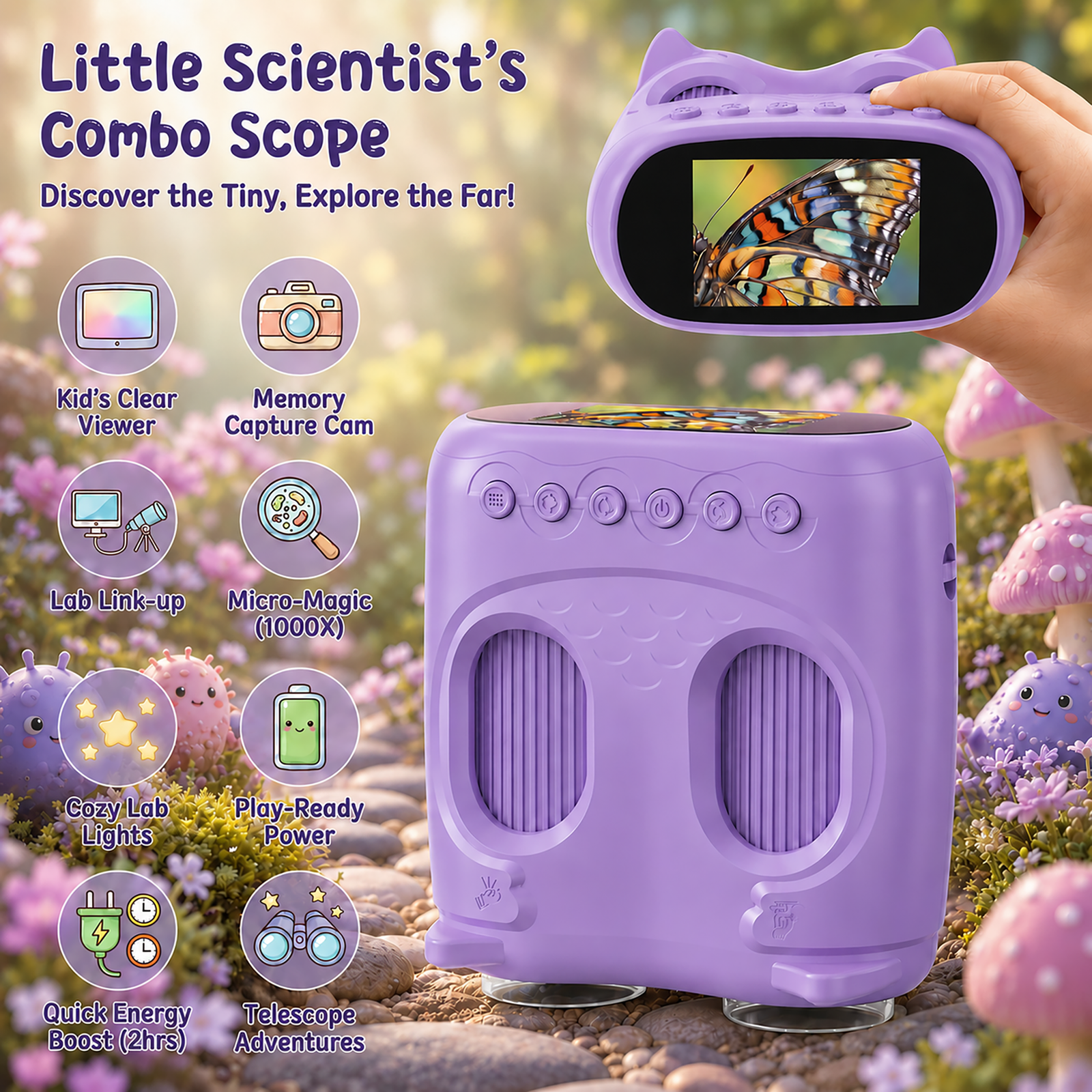 OAEBLLE 2-in-1 Kids Digital Microscope & Telescope,1080P Camera, 2.0" Screen, 1000X/10X Magnification STEM Toy (Purple) - Image 4