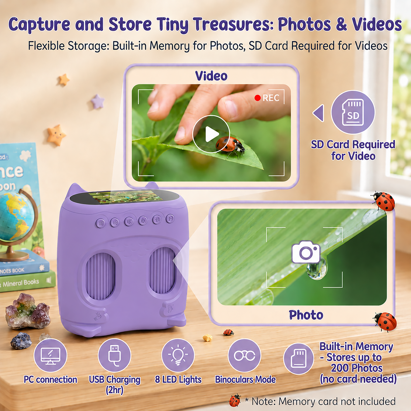 OAEBLLE 2-in-1 Kids Digital Microscope & Telescope,1080P Camera, 2.0" Screen, 1000X/10X Magnification STEM Toy (Purple) - Image 3
