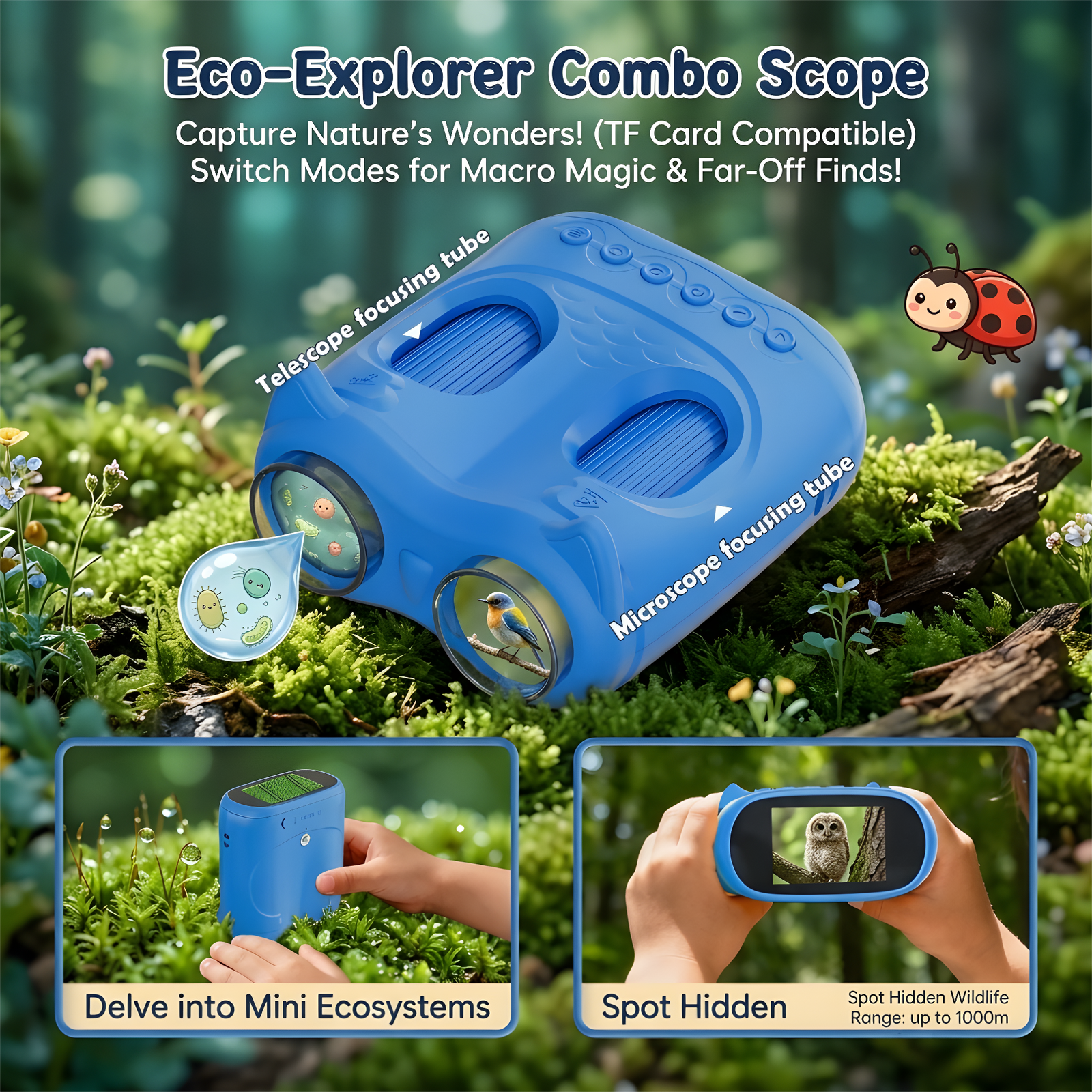 OAEBLLE 2-in-1 Kids Digital Microscope & Telescope,1080P Camera, 2.0" Screen, 1000X/10X Magnification STEM Toy (Blue) - Image 6