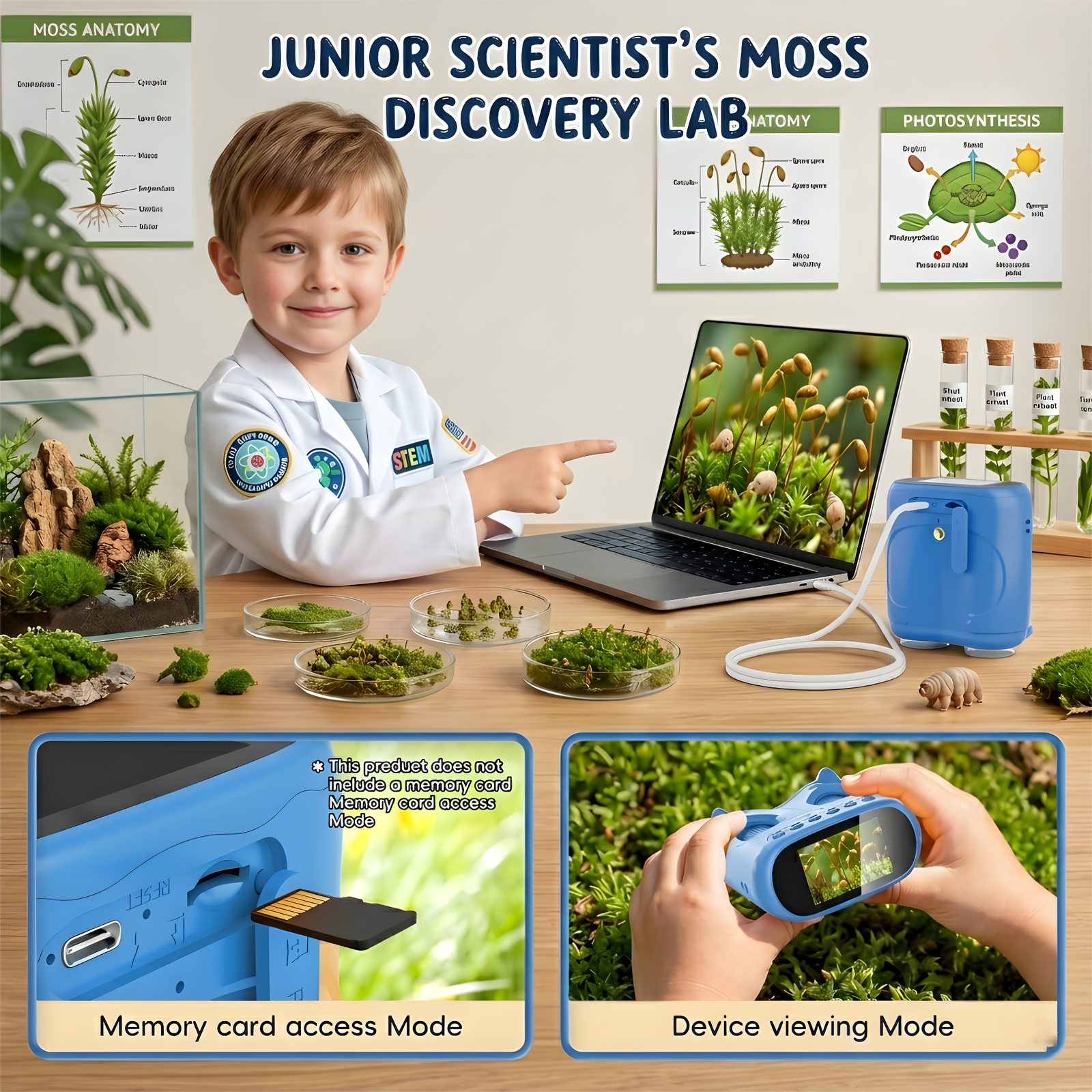 OAEBLLE 2-in-1 Kids Digital Microscope & Telescope,1080P Camera, 2.0" Screen, 1000X/10X Magnification STEM Toy (Blue) - Image 7