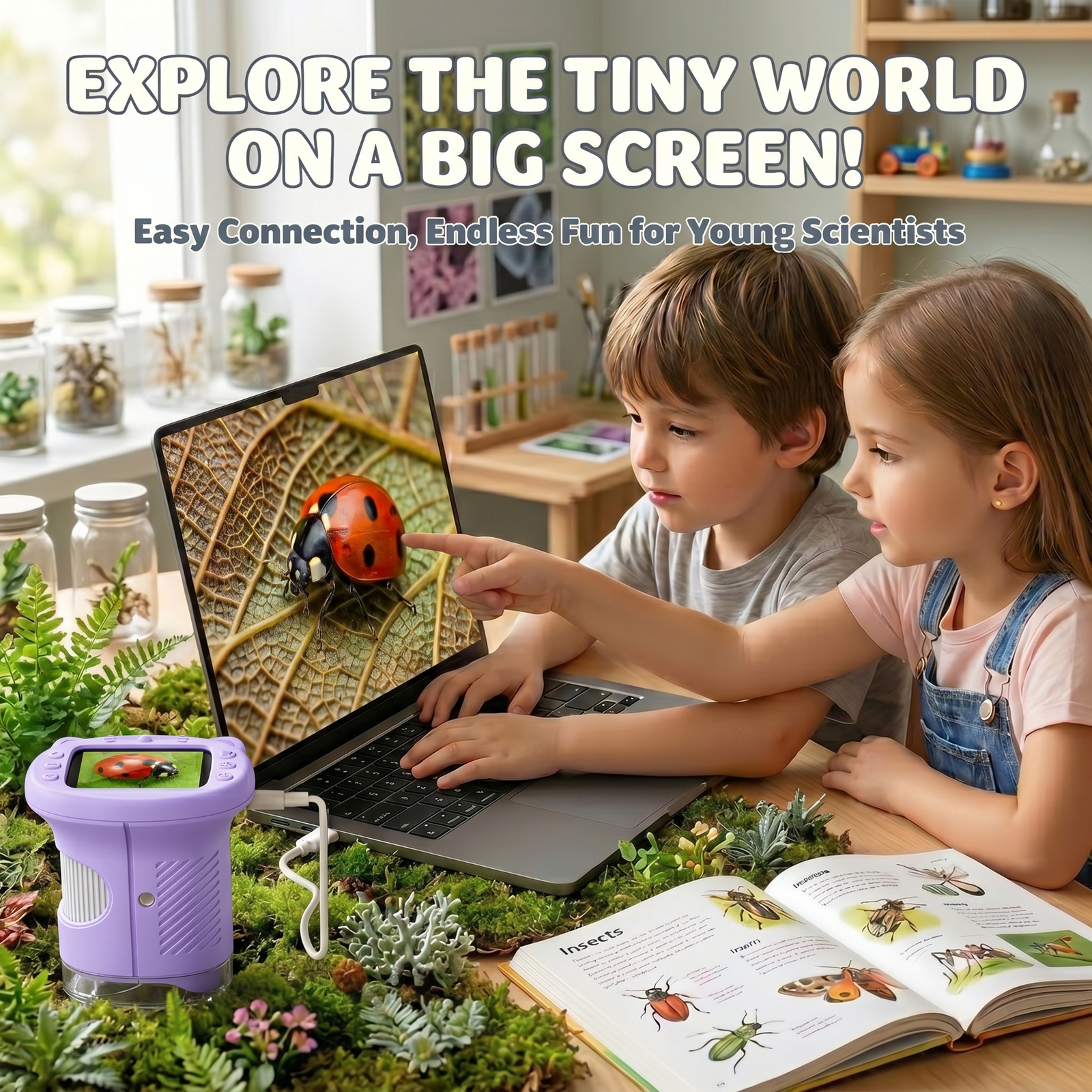 66 OAEBLLE Kids Microscope, 4K 1000X Zoom, 2.4" Screen, STEM Toy for Ages 4-8 - Image 6