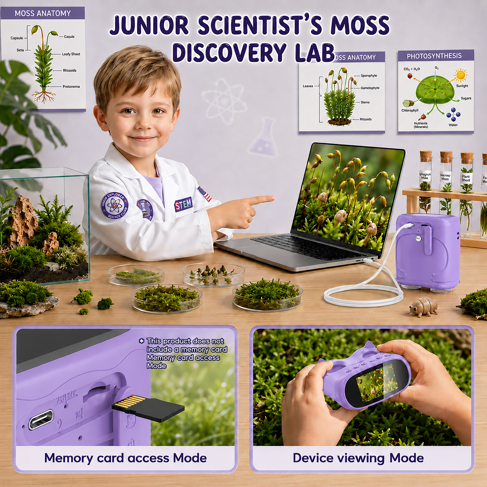 OAEBLLE 2-in-1 Kids Digital Microscope & Telescope,1080P Camera, 2.0" Screen, 1000X/10X Magnification STEM Toy (Purple) - Image 8
