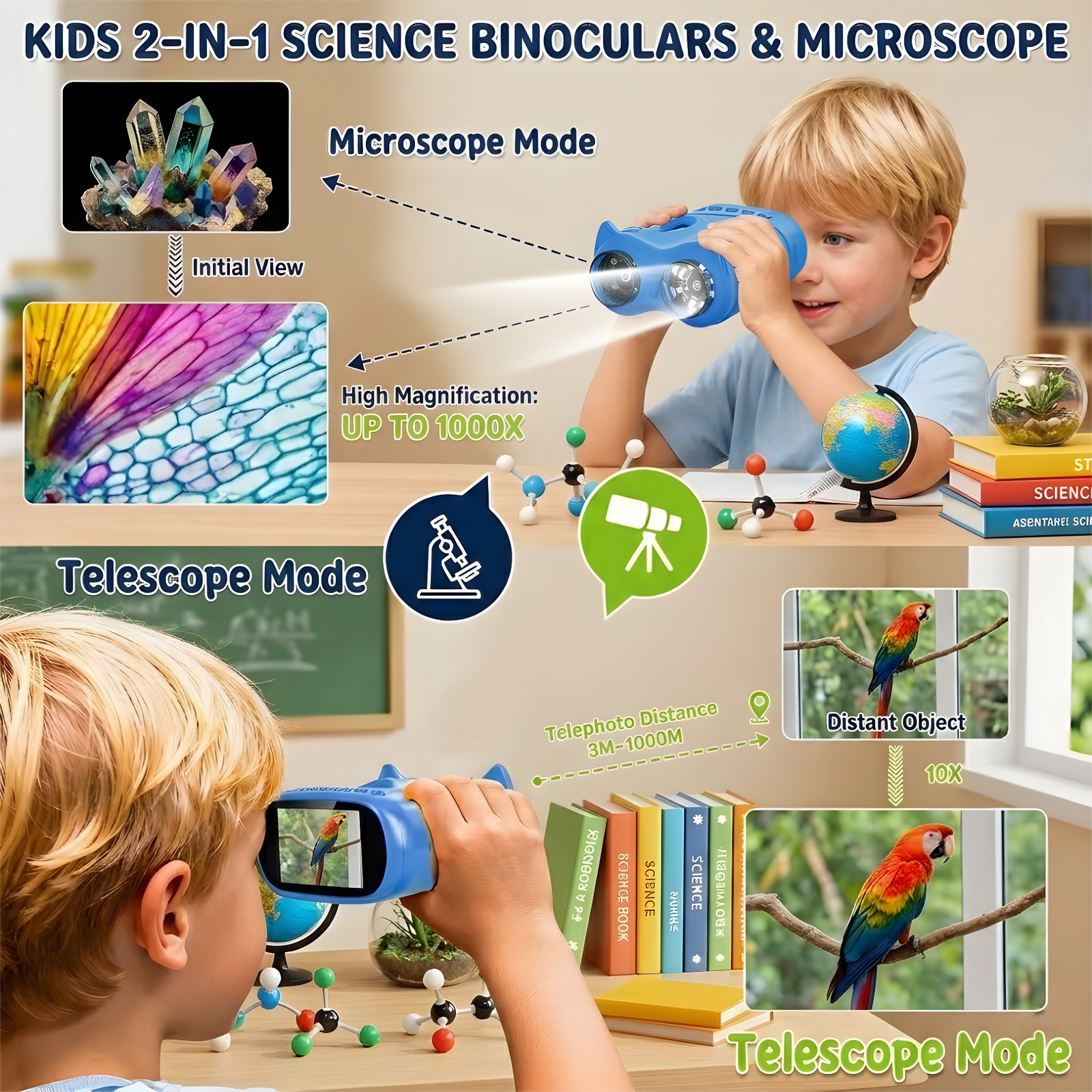 OAEBLLE 2-in-1 Kids Digital Microscope & Telescope,1080P Camera, 2.0" Screen, 1000X/10X Magnification STEM Toy (Blue) - Image 8