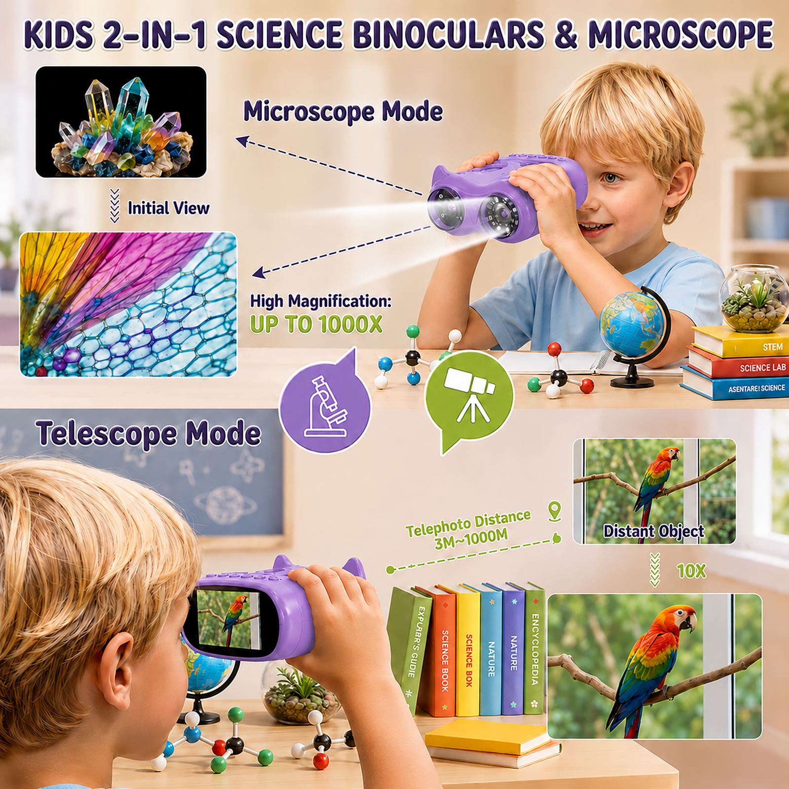 OAEBLLE 2-in-1 Kids Digital Microscope & Telescope,1080P Camera, 2.0" Screen, 1000X/10X Magnification STEM Toy (Purple) - Image 9