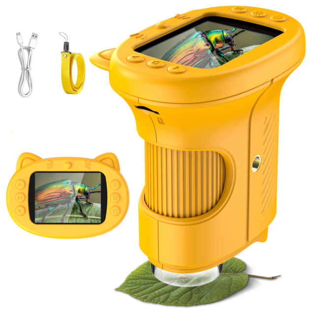 OAEBLLE Kids Digital Microscope with 2.4" Screen, 4K 1000X Magnification Handheld Microscope for Kids, Orange STEM Educational Science Toy Gifts for Boys Girls Ages 4-8