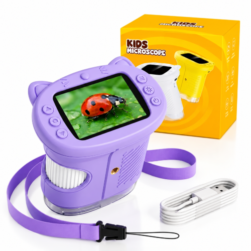 OAEBLLE Kids Microscope, 4K 1000X Zoom, 2.4" Screen, STEM Toy for Ages 4-8