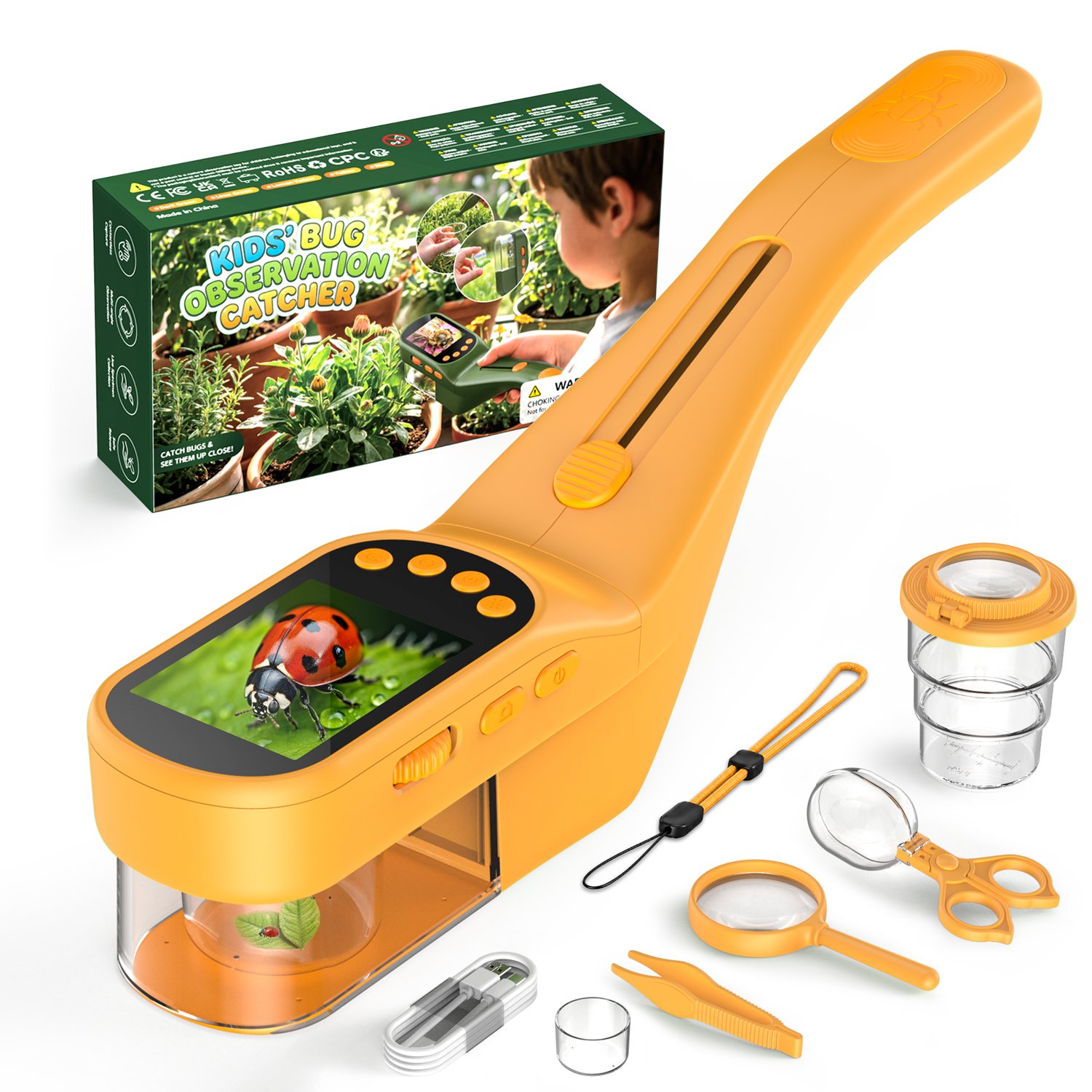 OAEBLLE Digital Bug Catcher Kit with 2.4" IPS Screen & 500X Zoom – 9-in-1 STEM Nature Exploration Toy